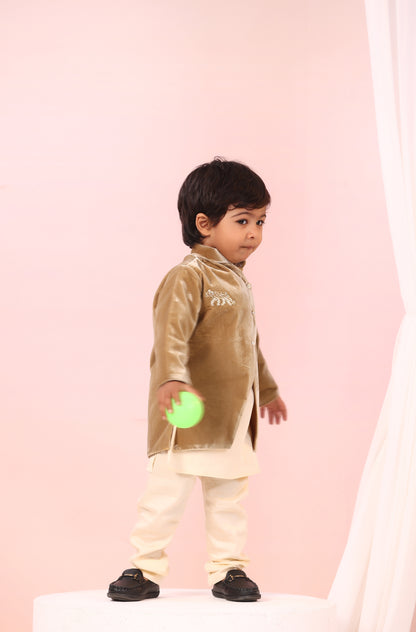 Boy Velvet Royal Princess 3pc Full Jacket Set-Beige Golden