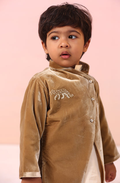 Boy Velvet Royal Princess 3pc Full Jacket Set-Beige Golden