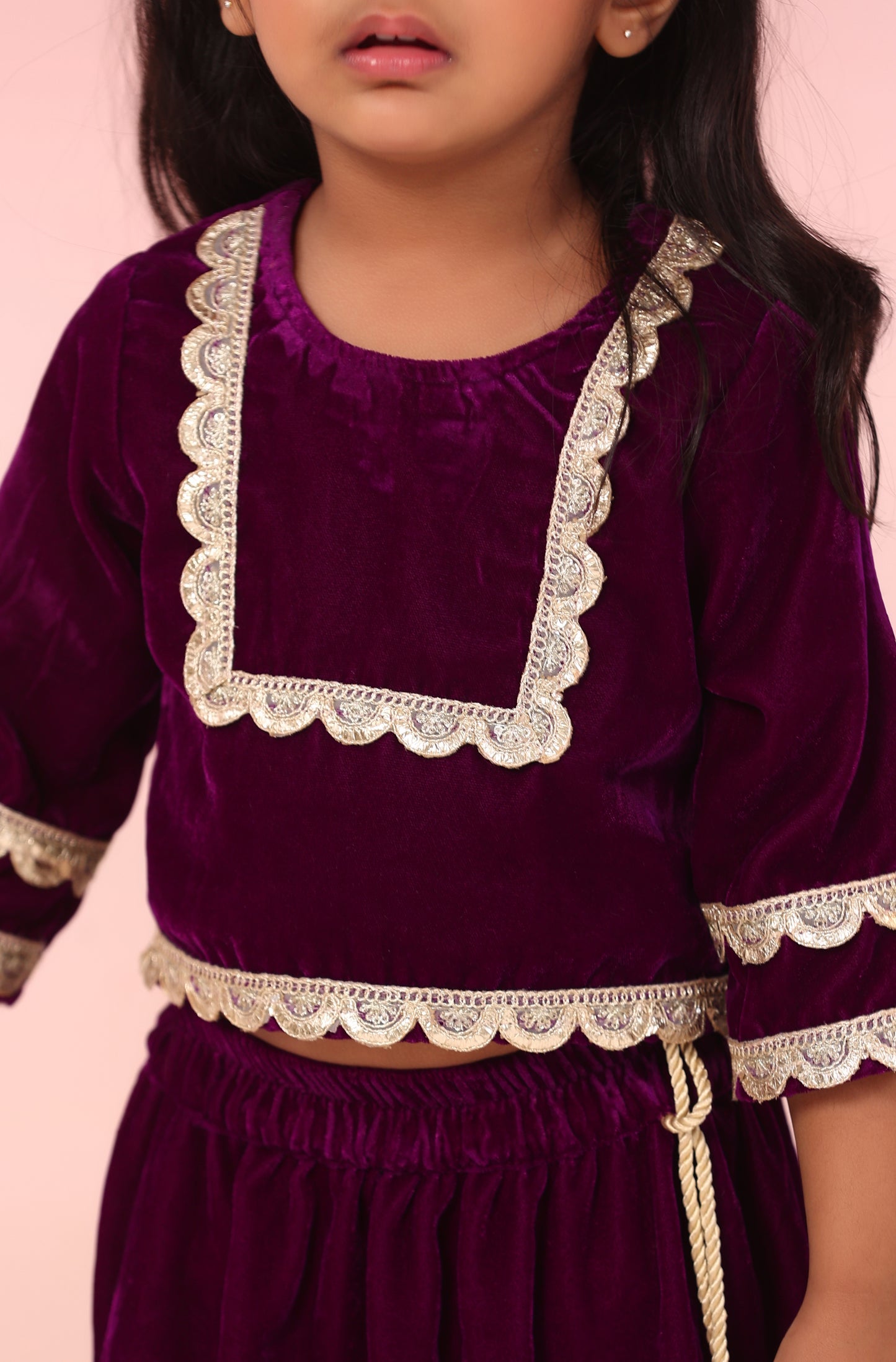 Girl Velvet Skirt Top Set-Purple