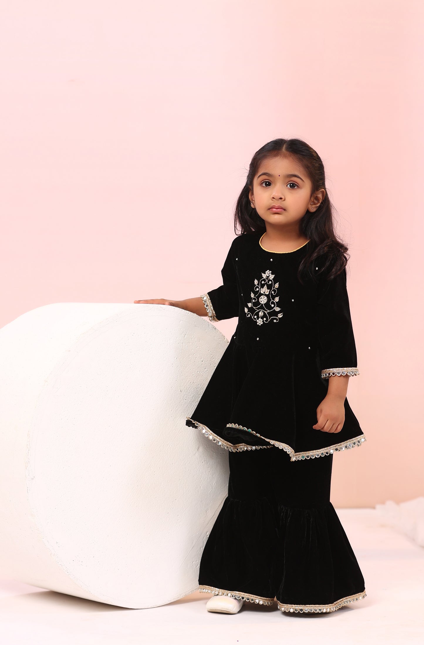 Girl Velvet Sharara Set-Black