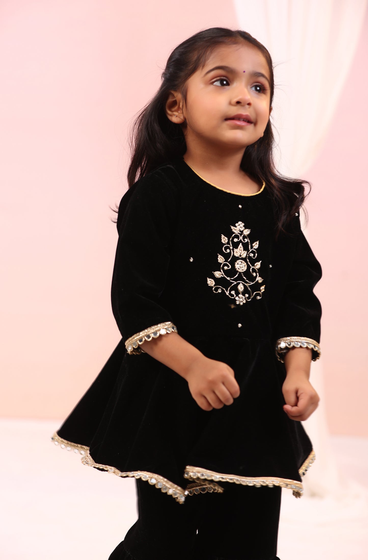 Girl Velvet Sharara Set-Black