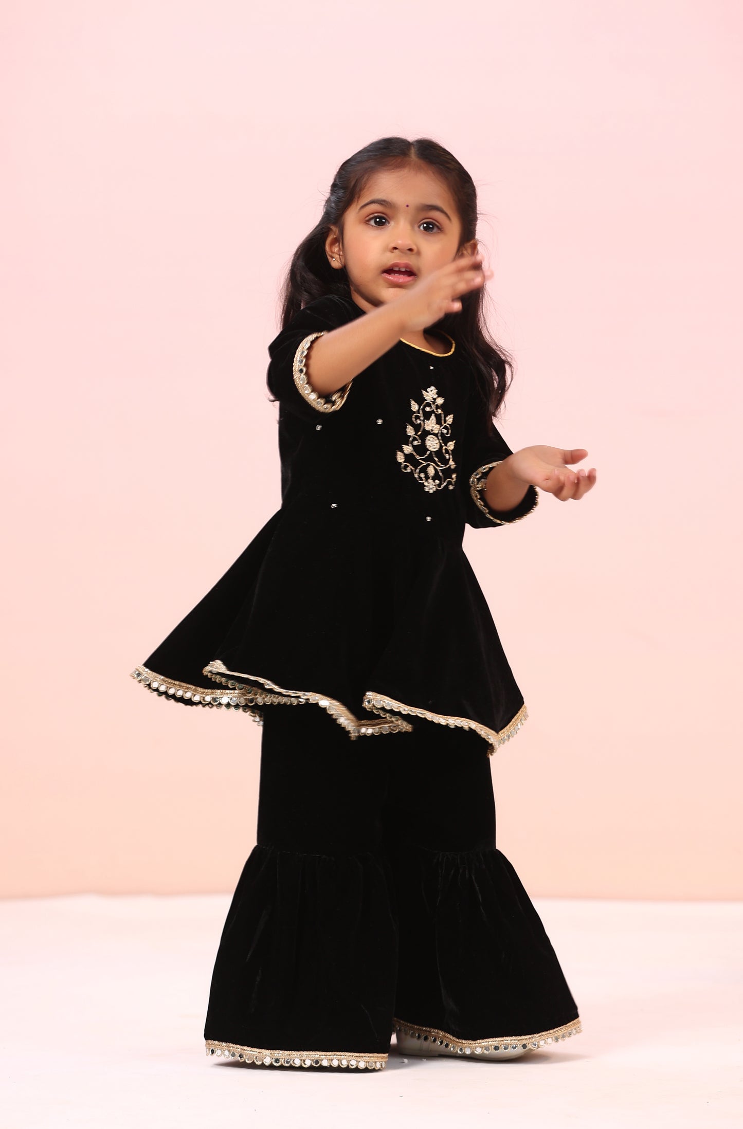 Girl Velvet Sharara Set-Black