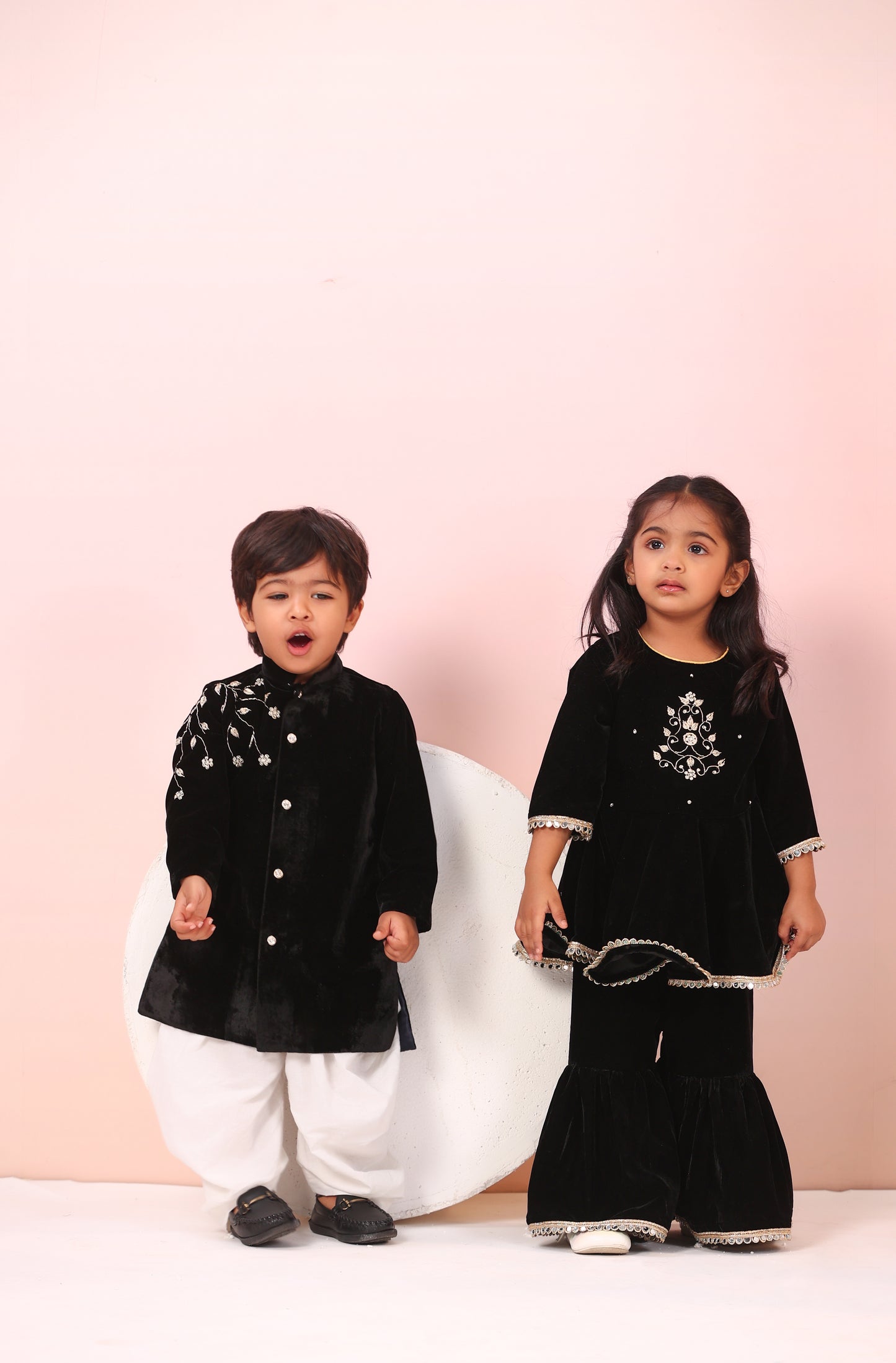 Girl Velvet Sharara Set-Black