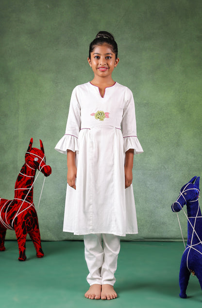 Girl Kurta Set- Navy Blue White