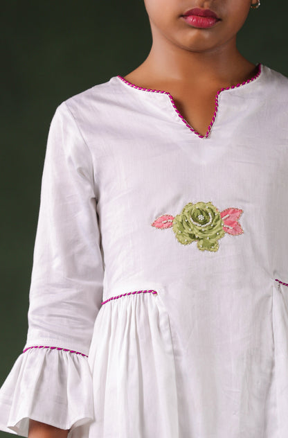 Girl Kurta Set- Navy Blue White