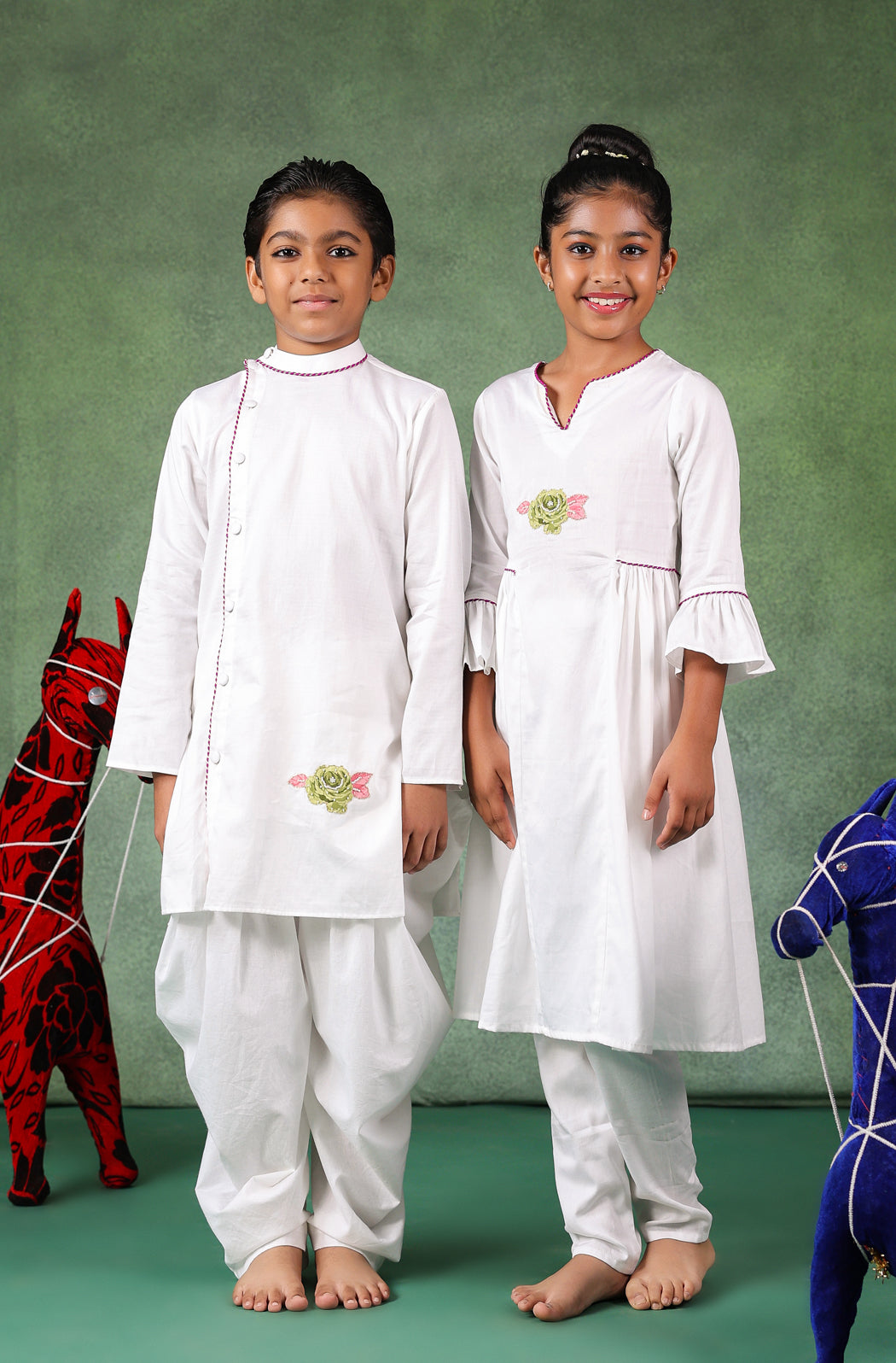 Girl Kurta Set- Navy Blue White