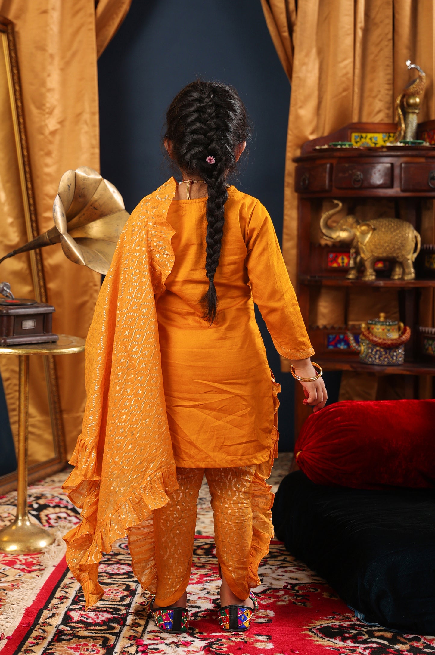 Girl 3pc Kurta Dhoti Style Pant Set-Mustard Yellow