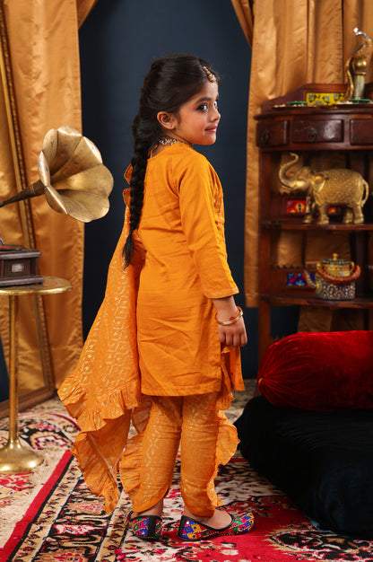 Girl 3pc Kurta Dhoti Style Pant Set-Mustard Yellow