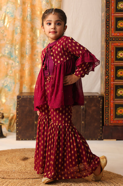 Girl 3 Pc Sharara Set-Purple