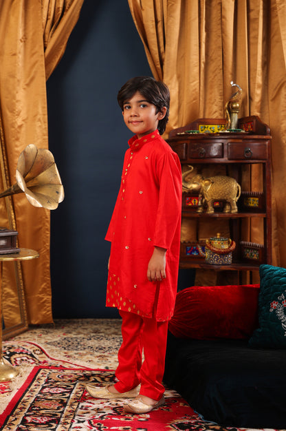 Boy Kurta Pyjama Set-Red