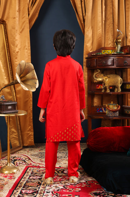 Boy Kurta Pyjama Set-Red