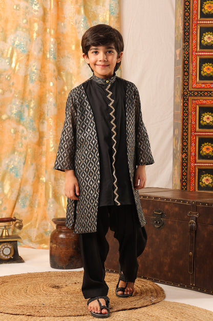 Boy Kurta Patiyala Set-Black