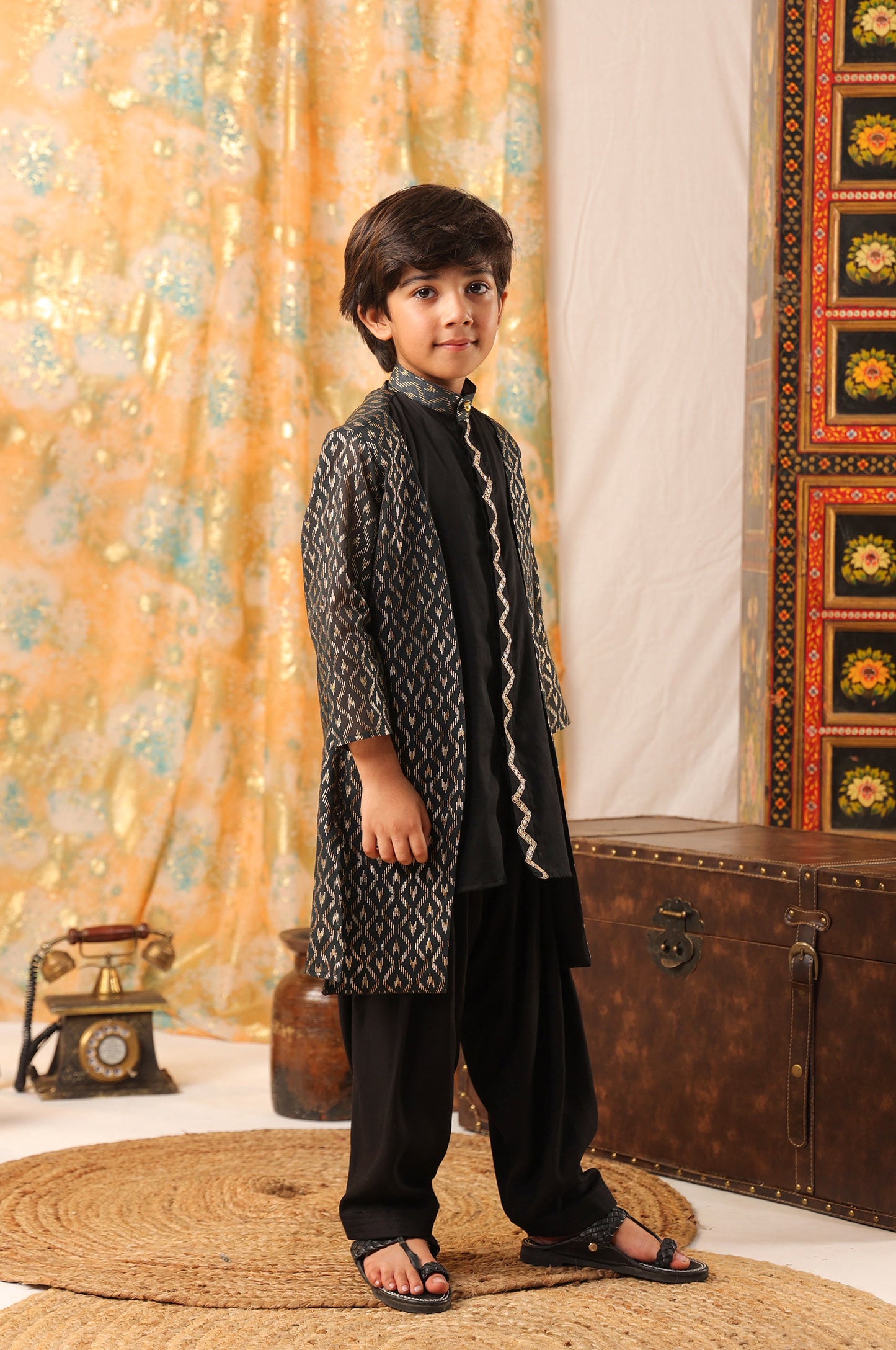 Boy Kurta Patiyala Set-Black