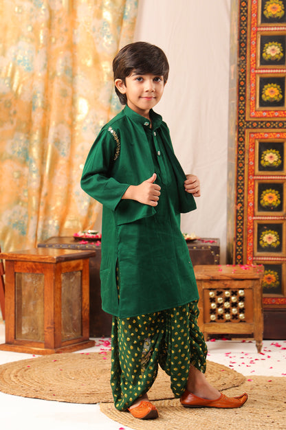 Boy Kurta Dhoti Set-Bottle Green