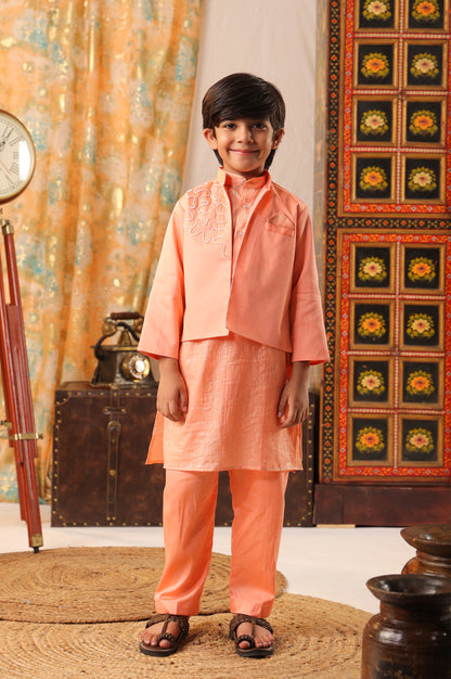 Boy 3pc Open Jacket Set-Peach