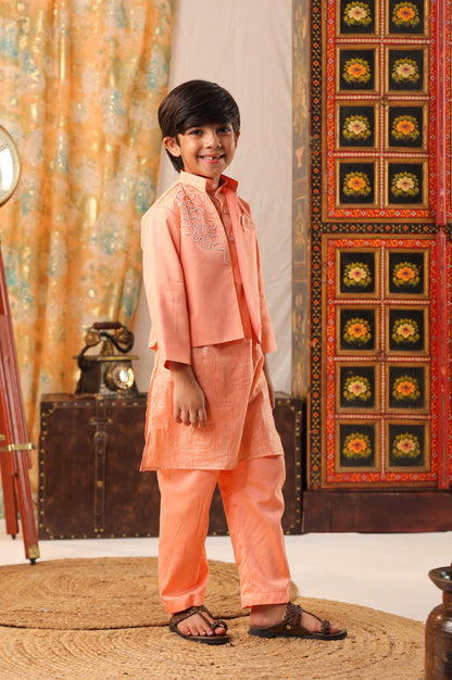 Boy 3pc Open Jacket Set-Peach