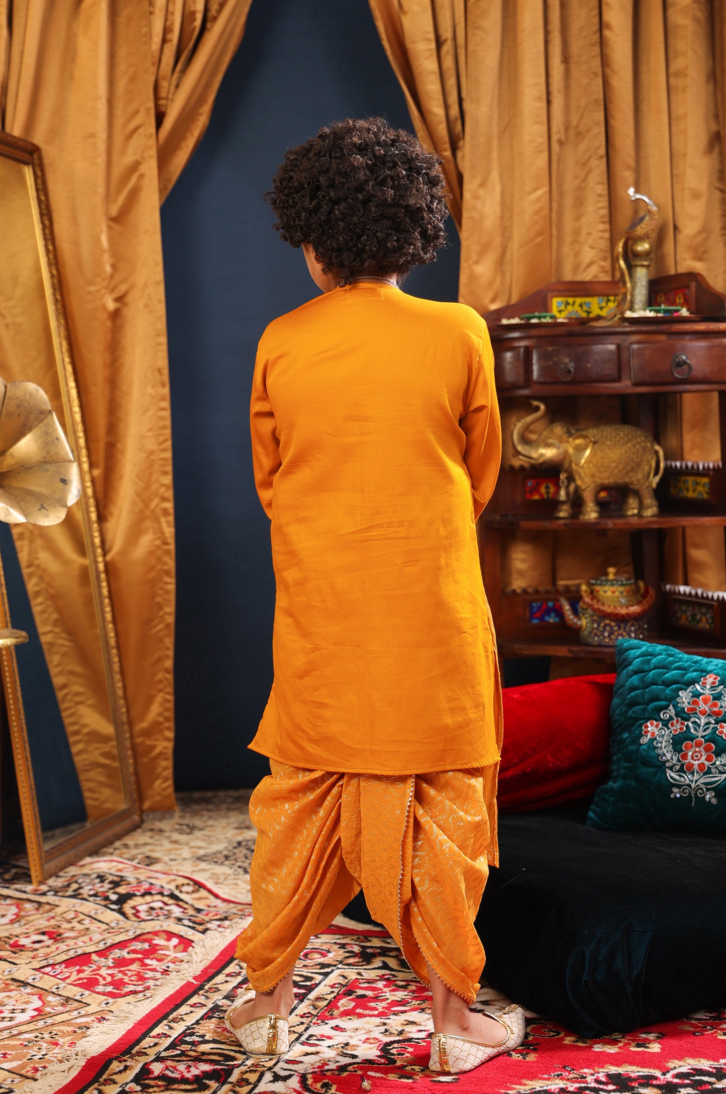 Boy Kurta And Dhoti Set-Mustard Yellow