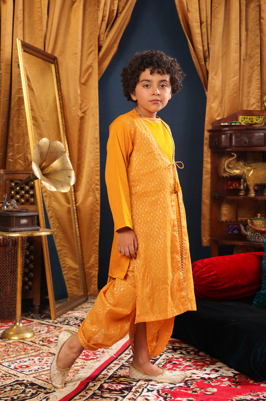 Boy Kurta And Dhoti Set-Mustard Yellow