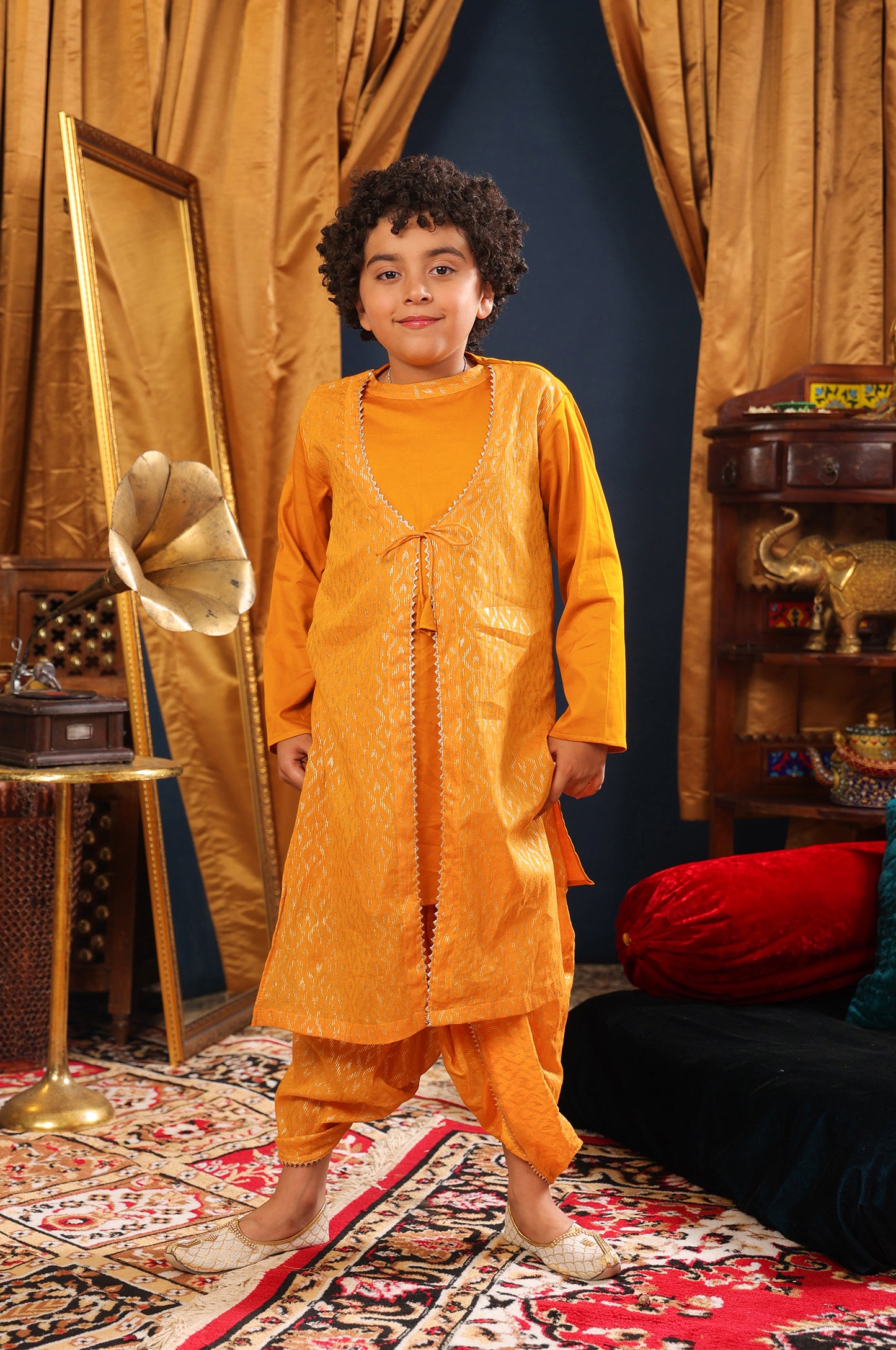 Boy Kurta And Dhoti Set-Mustard Yellow