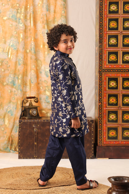 Boy Kurta And Salwar Set-Navy Blue