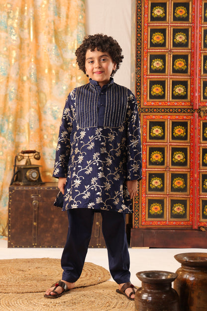 Boy Kurta And Salwar Set-Navy Blue