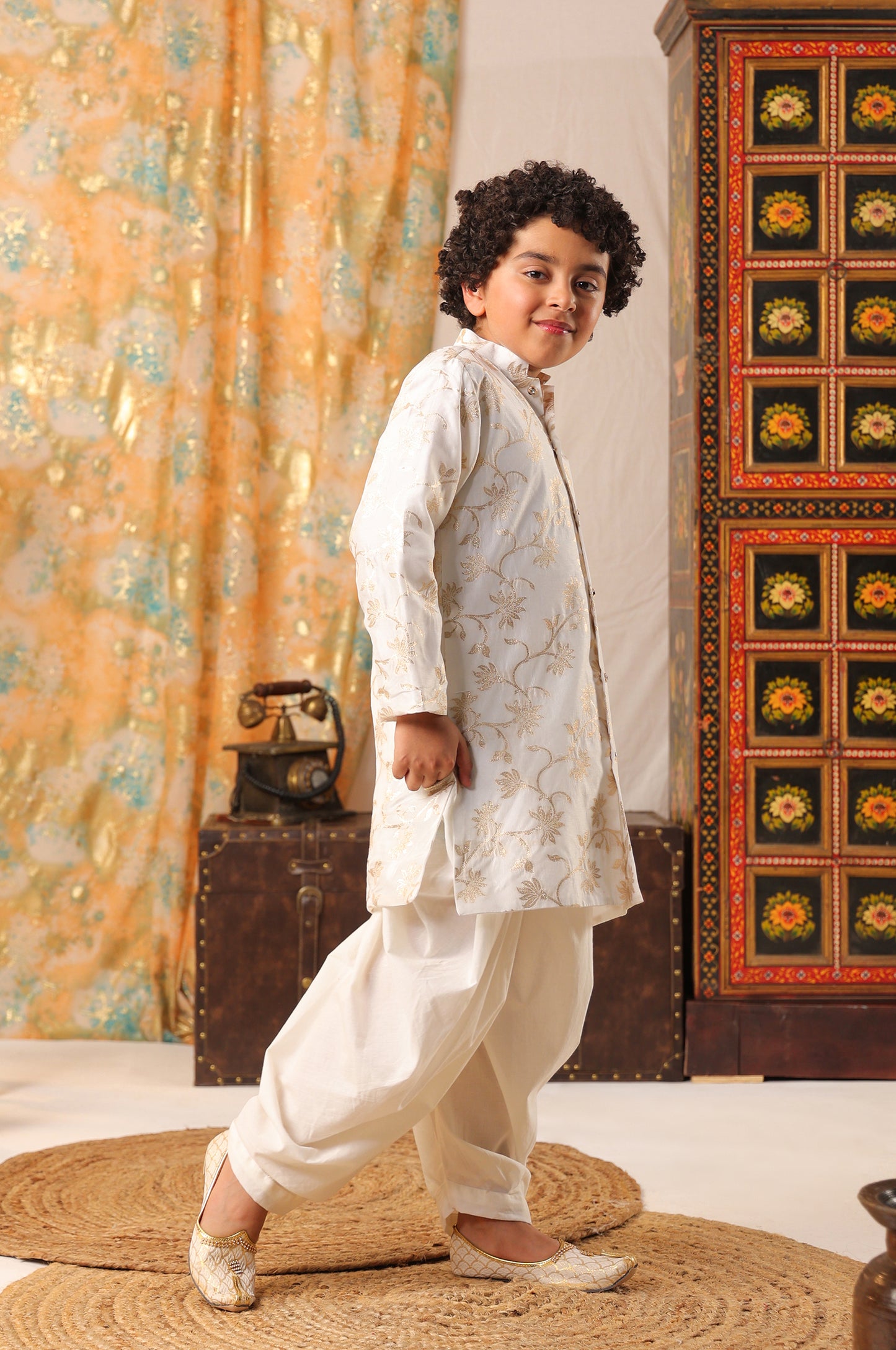 Boy Sherwani Kurta Set-White