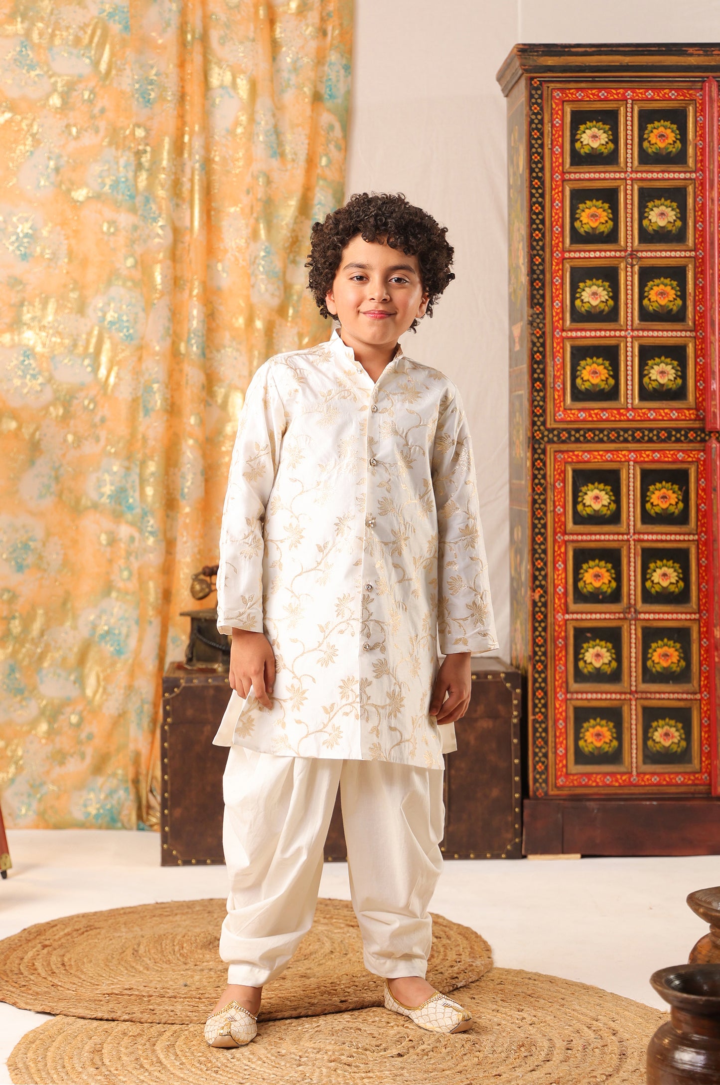 Boy Sherwani Kurta Set-White