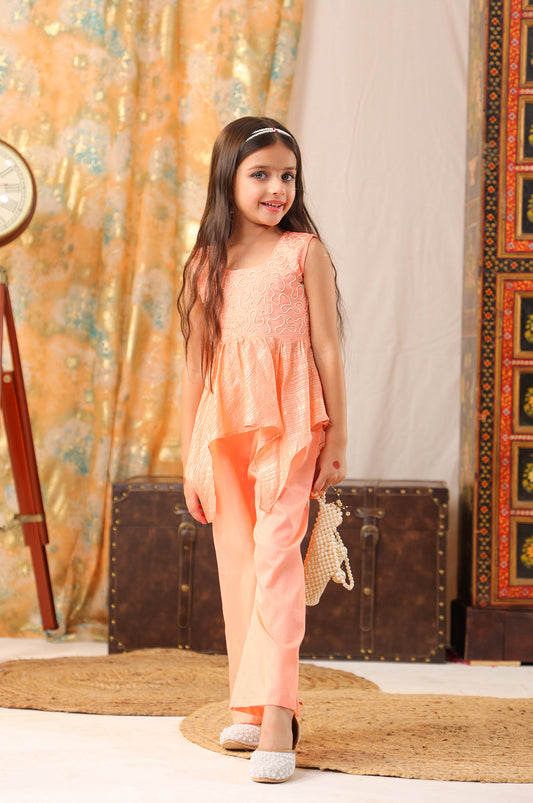 Girl Top And Pallazzo Set-Peach