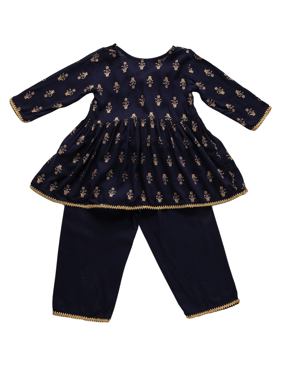 Girl Gold Print Kurta Pallazo Set - Blue