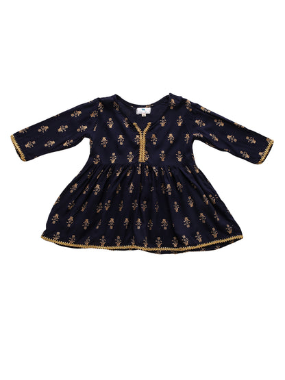 Girl Gold Print Kurta Pallazo Set - Blue