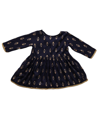 Girl Gold Print Kurta Pallazo Set - Blue