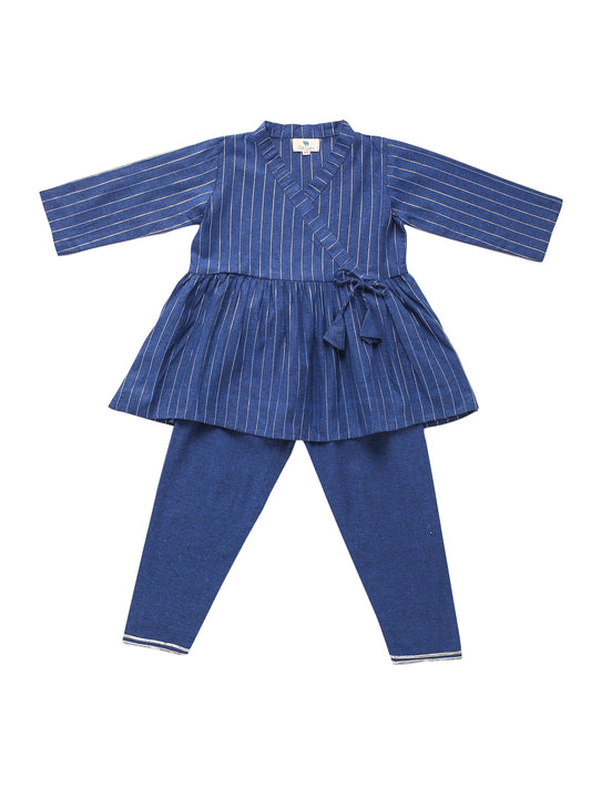 Girl Cotton Top Pants Set - Blue