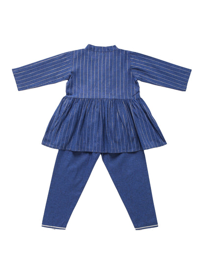 Girl Cotton Top Pants Set - Blue