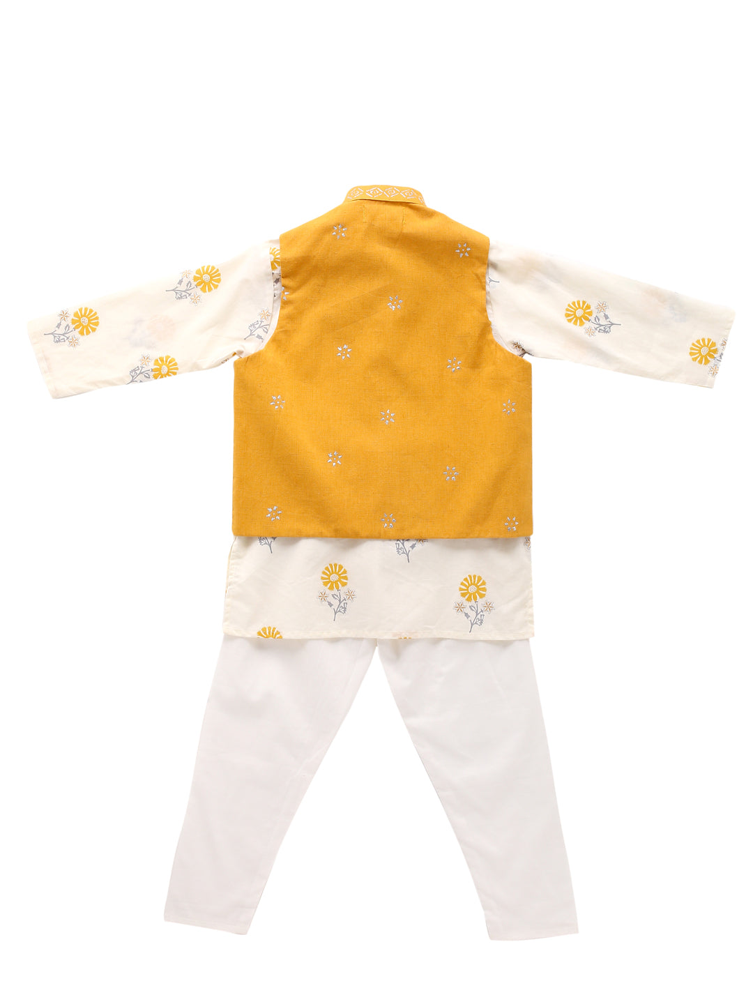 Boy Gold Foil 3 Pc kurta Set - Yellow