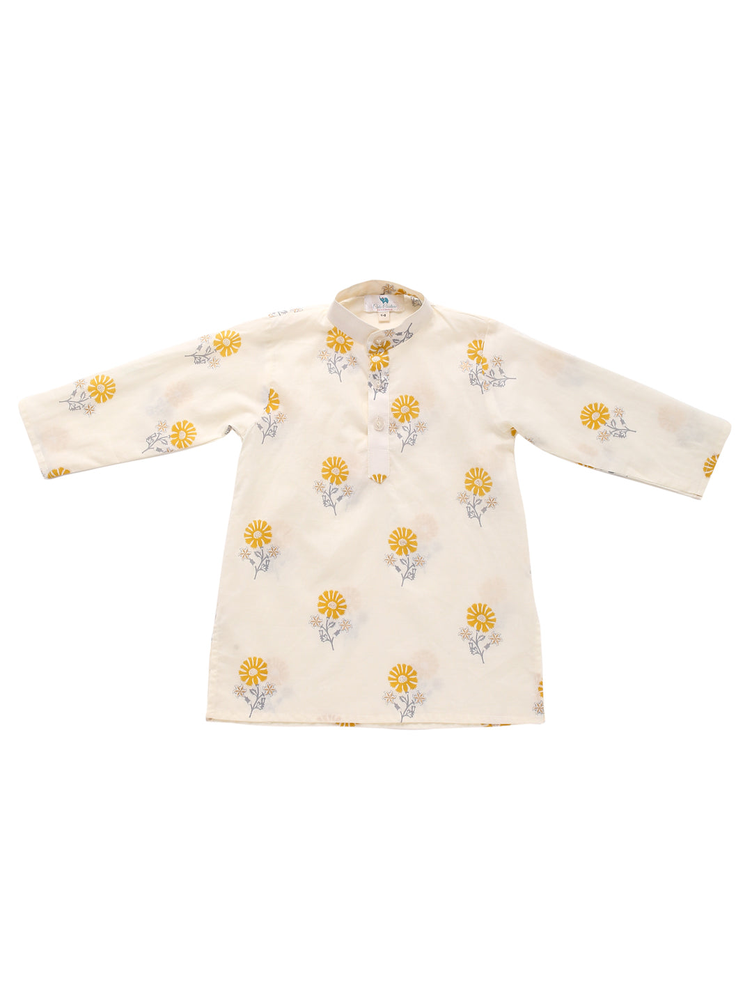 Boy Gold Foil 3 Pc kurta Set - Yellow