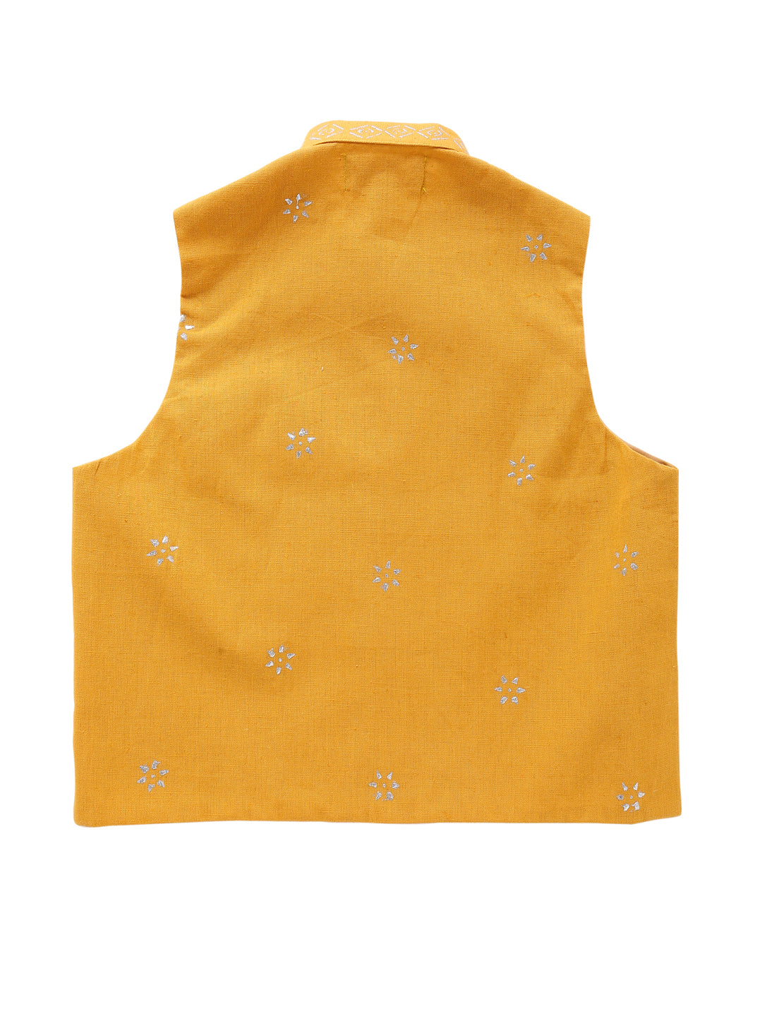 Boy Gold Foil 3 Pc kurta Set - Yellow