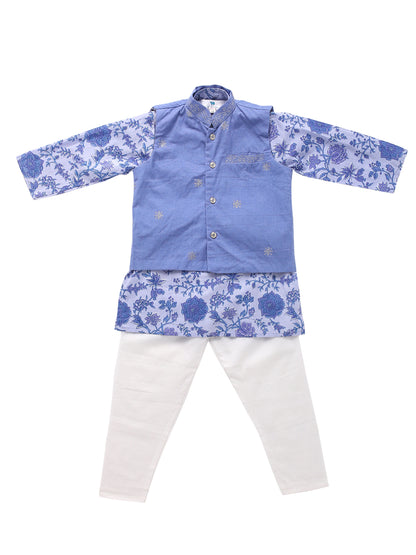 Boy Gold Foil 3 Pc Kurta Set - Purple