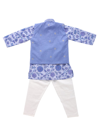 Boy Gold Foil 3 Pc Kurta Set - Purple