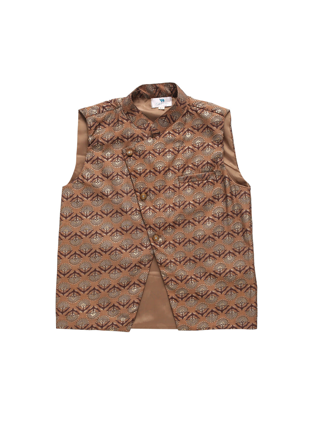 Boy Muslin Print Kurta Jacket Set - Brown