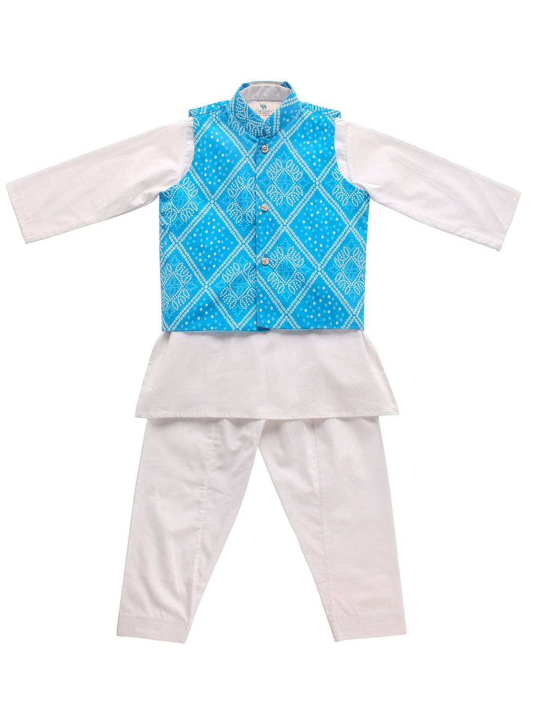 Boy Bandhani 3 Pc Jacket Set - Turquoise