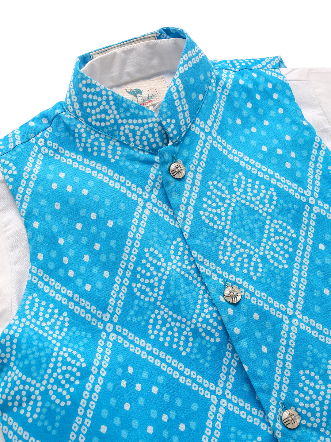 Boy Bandhani 3 Pc Jacket Set - Turquoise