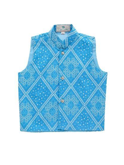 Boy Bandhani 3 Pc Jacket Set - Turquoise