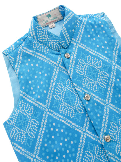 Boy Bandhani 3 Pc Jacket Set - Turquoise