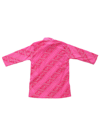 Boy Bandhani Print Kurta Set-Pink