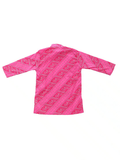 Boy Bandhani Print Kurta Set-Pink