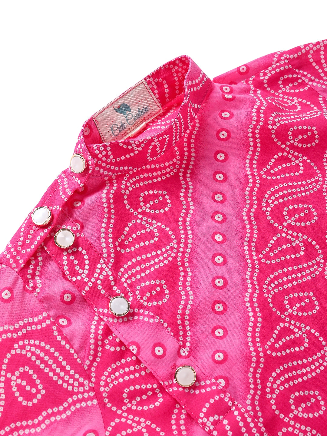 Boy Bandhani Print Kurta Set-Pink