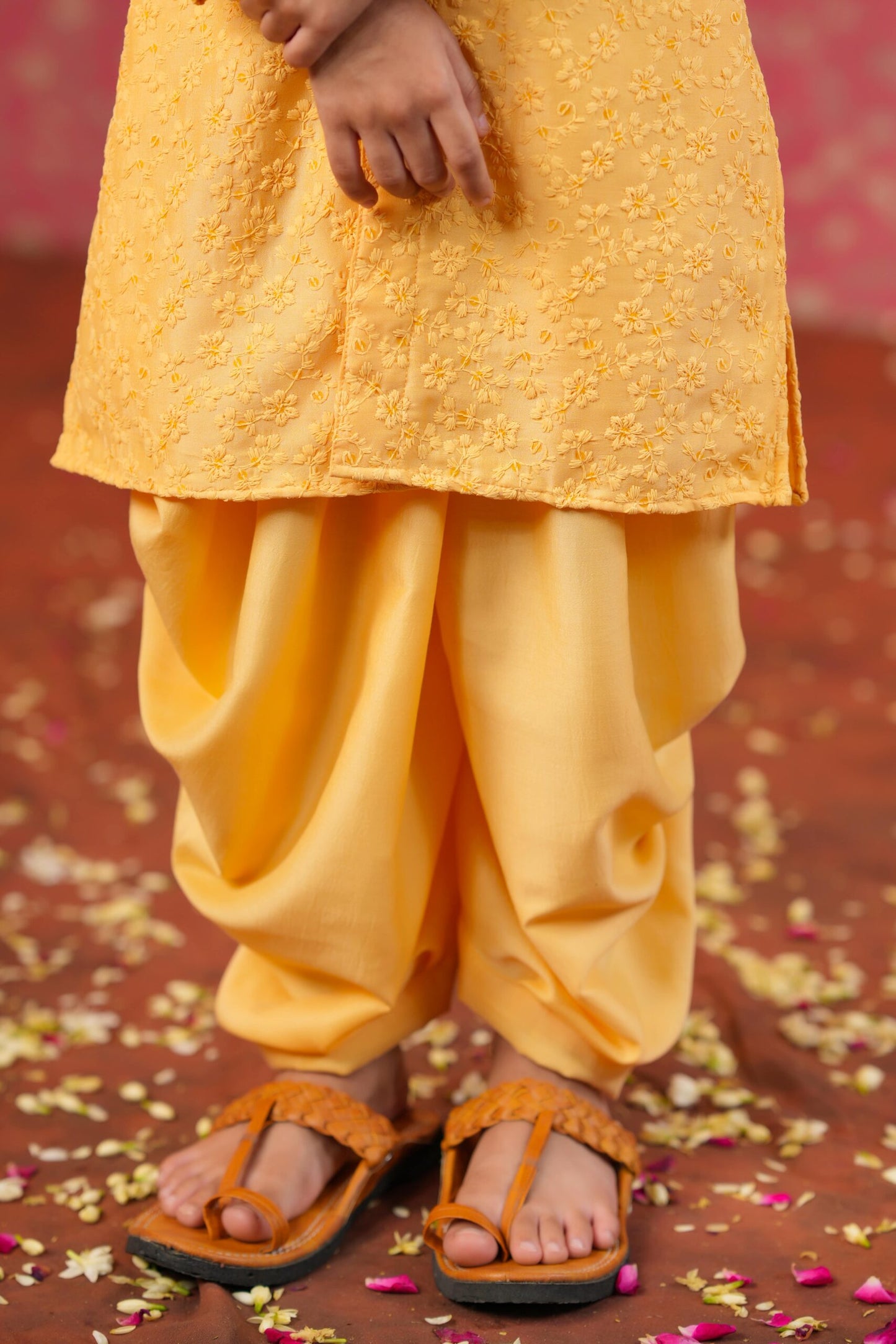 Boy Sherwani Style Kurta Set-Yellow