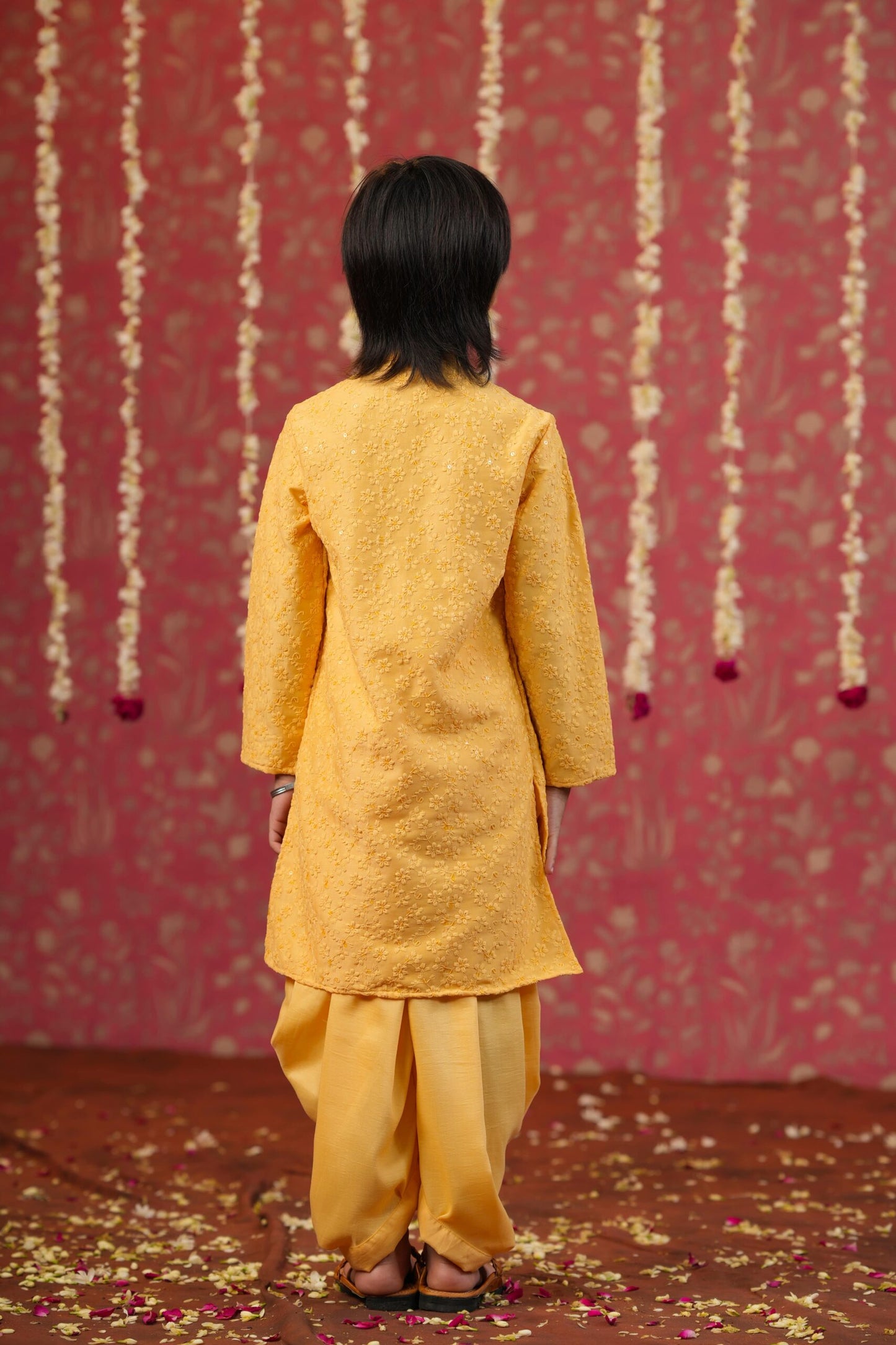 Boy Sherwani Style Kurta Set-Yellow