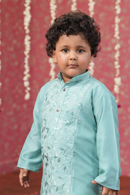 Boy Embroidered Kurta Salwar Set- Teal Blue