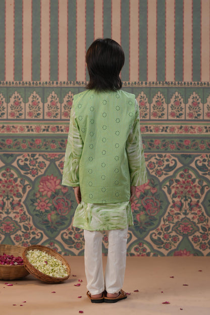 Boy Muslin printed Jacket Set - Green